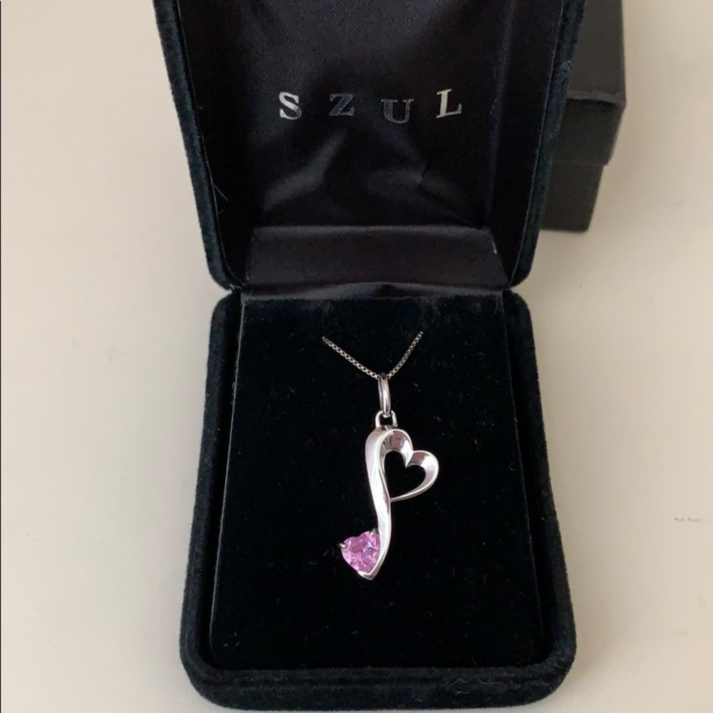 SZUL silver heart necklace with pink stone